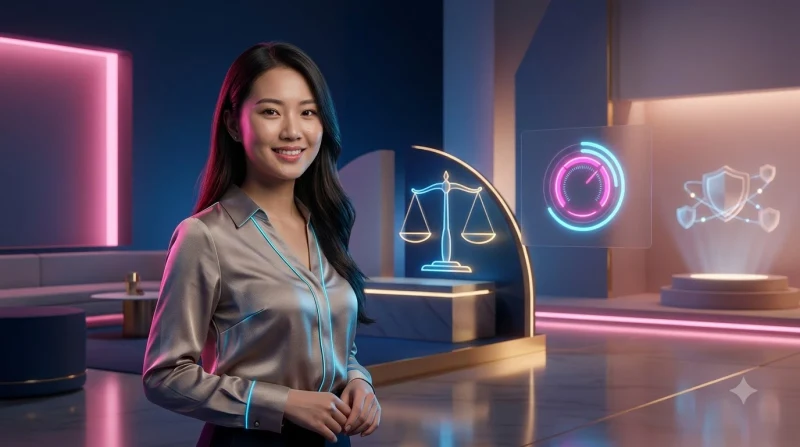 Biểu đồ tăng trưởng neon xanh và cân vàng trên nền tối hiện đại