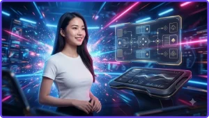 Tổng quan trò chơi phỏm trực tuyến với bộ bài được sắp xếp gọn gàng trên bàn tối màu